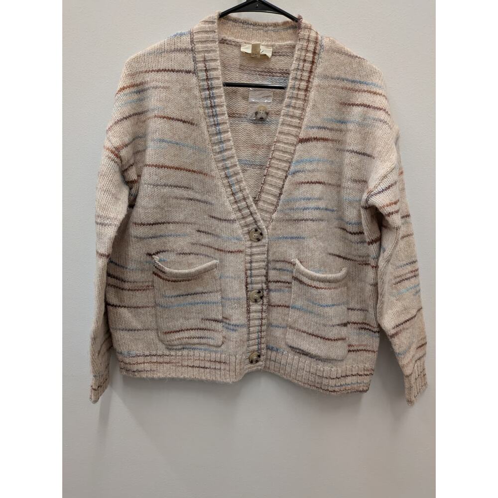 Me by Jennie Garth Striped Knit Cardigan Sweater Women’s Medium Cozy Button Fron